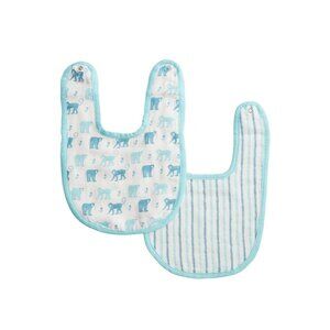 NEW 100% Cotton World Market set 2 bibs savanna animal MONKEY baby blue boy NWT